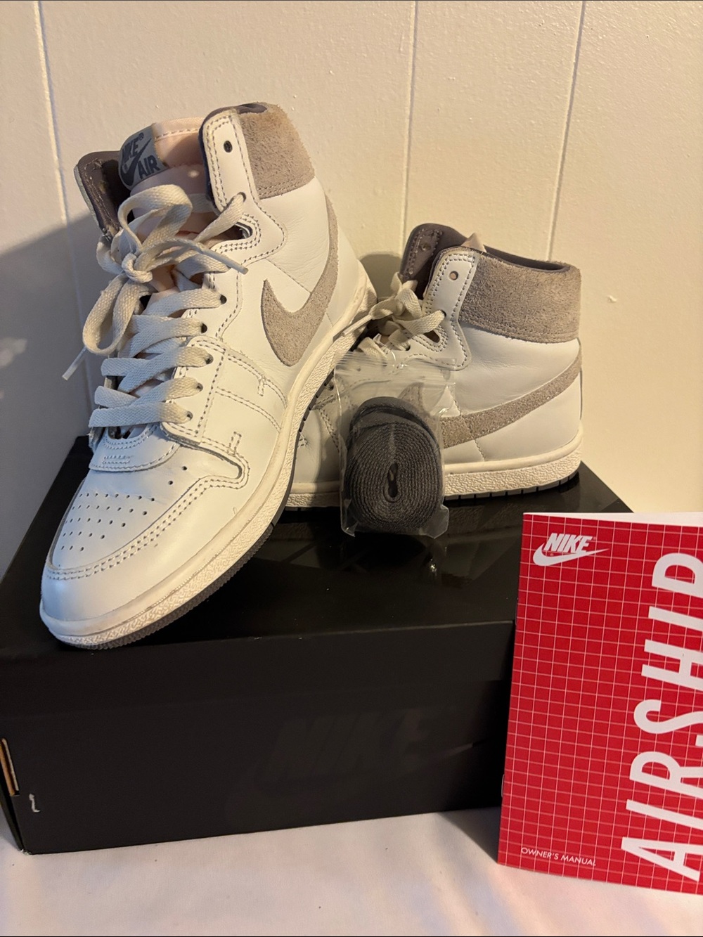 Nike men’s White and Gray High-Top Sneakers with Suede Collar